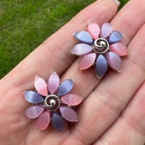 Vintage Pastel Thermoset Silver-tone Clip Earrings